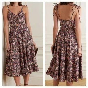 NWT Ulla Johnson Kali Midi Floral Cut-Out Cotton Dress Navy Multi Size 10